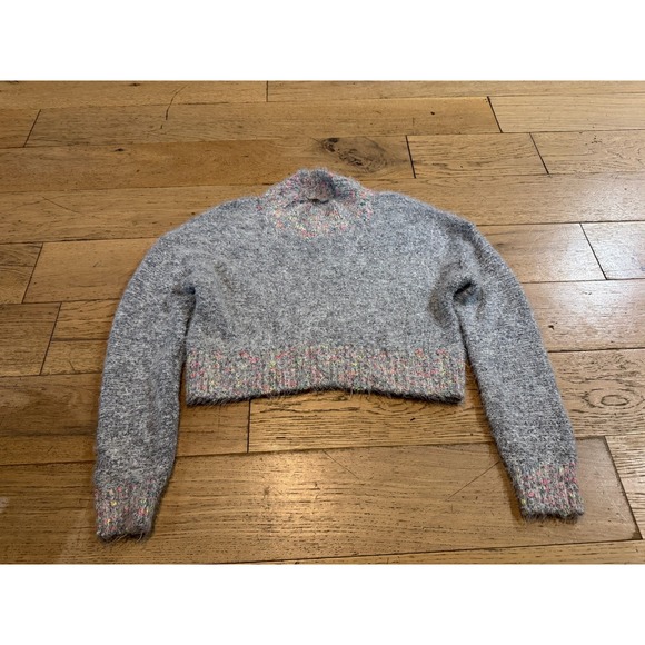 Free People Dove Combo XS Grey Confetti Knit Cropped Sweater Top - Picture 1 of 8